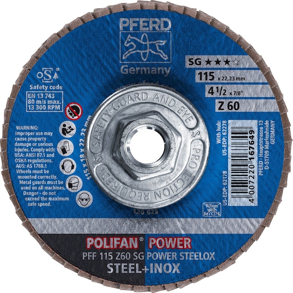 Pferd 62278 4-1/2in x 5/8-11 POLIFAN Flap Disc - Flat SG Zirconia 60G 62278-PFERD - main